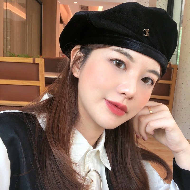 Mũ nồi, nón Beret màu đen nhung Phong Cách Hàn quốc, thời trang thu đông cho nữ, hàng sẵn