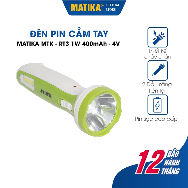 Đèn Pin Cầm Tay MATIKA Công suất 1W Pin 400mAh/4V MTK-RT3