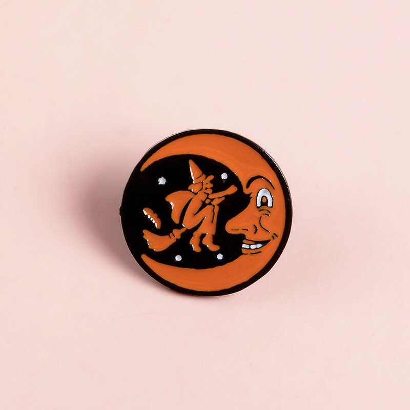 Ghim Cài Áo Hình Phù Thủy Mặt Trăng Cười Cho Halloween