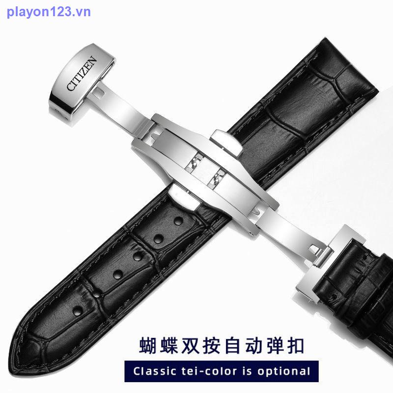 Dây Đồng Hồ Bằng Da Bò Thật Khóa Cài Hình Bướm 19 20 22 23mm