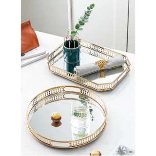 khay úp cốc chén inox ,khay gương trang trí viền vàng mẫu mới cao cấp
