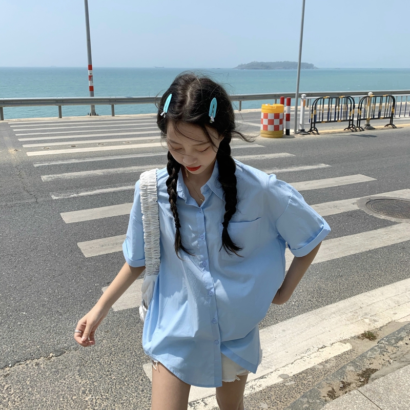 Áo sơ mi tay ngắn màu sắc kẹo ngọt 178829Áo sơ mi ngắn tay dáng rộng đơn giản dễ phối đồ | BigBuy360 - bigbuy360.vn