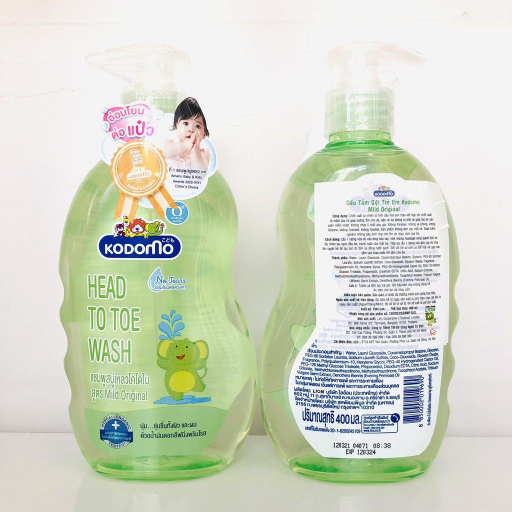 Dầu tắm gội trẻ em Kodomo Head to toe - 400ml