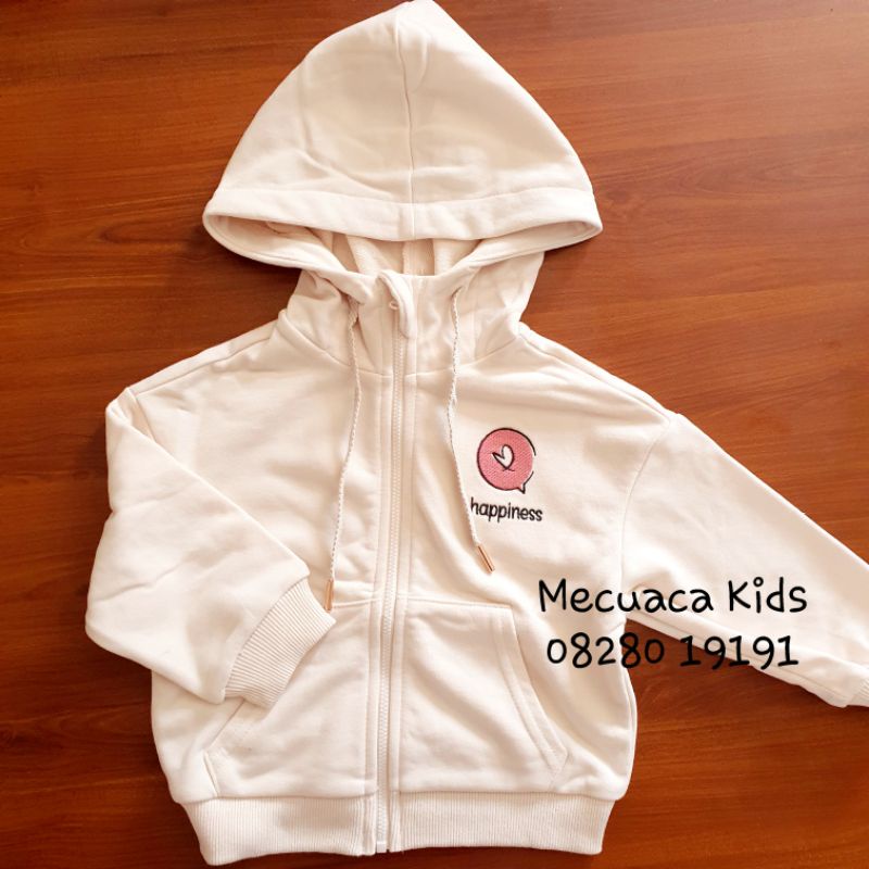 Áo khoác hoddie có mũ kéo khoá chất da cá cho bé gái xuất dư xịn thêu logo ngực trái tim