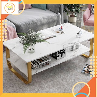 Bàn Trà Sofa 2 Tầng, Bàn Trà Gỗ Công nghiệp Mặt Vân Đá (M023)