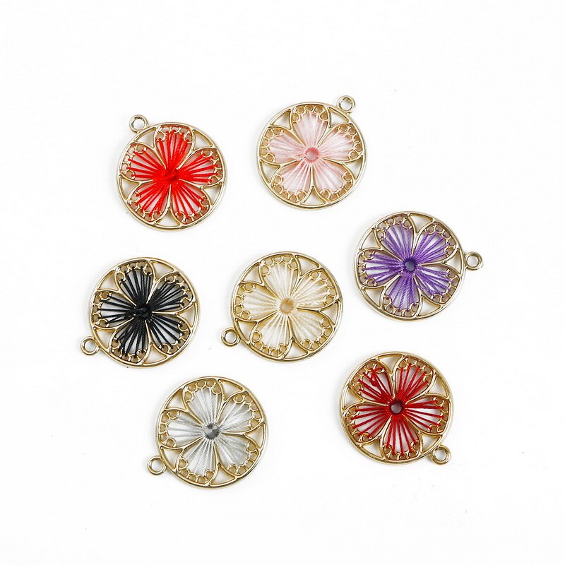 Bộ 2 mặt dây chuyền hình tròn họa tiết hoa lá tráng men dùng để làm đồ thủ công