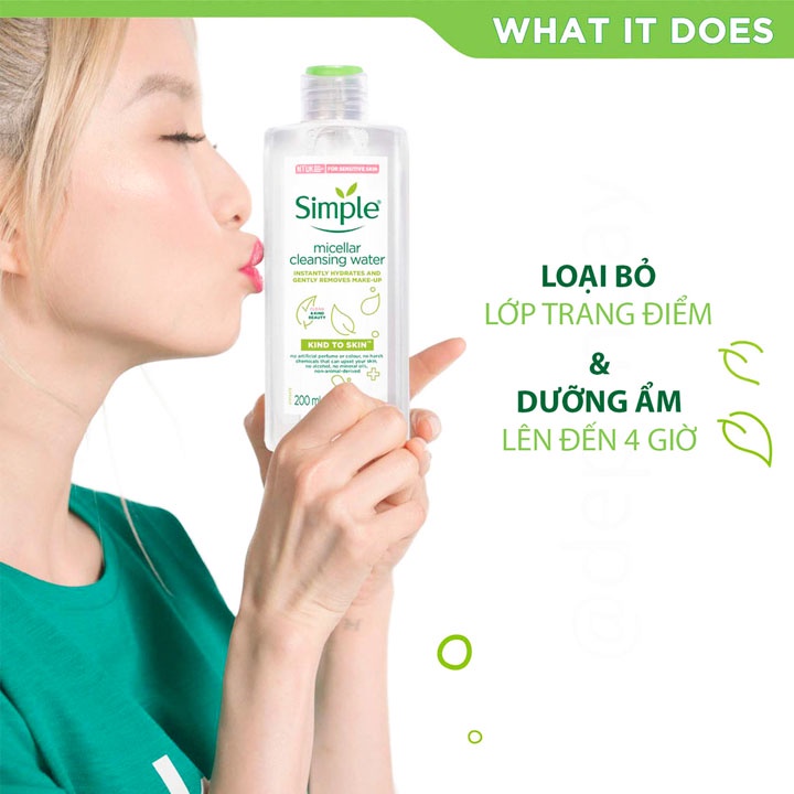[CHÍNH HÃNG] Nước tẩy trang Simple, tẩy trang sạch sâu dịu nhẹ Kind To Skin Micellar Water