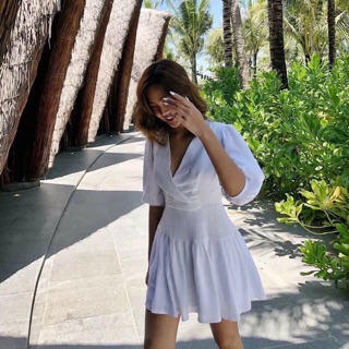 ĐẦM TRẮNG ĐẮP CHÉO BO EO