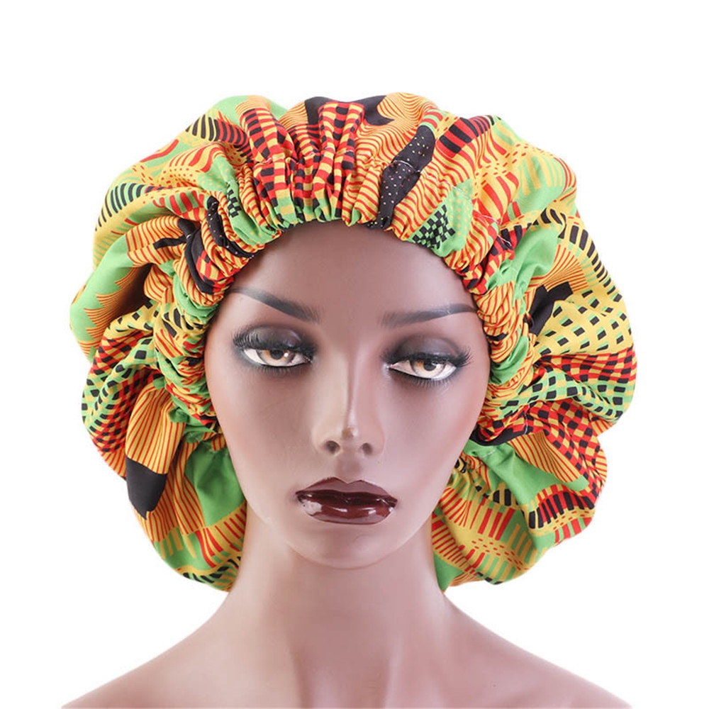 KAREN Extra Large Women Hair Loss Cap Satin Silk African Pattern Night Sleep Hat