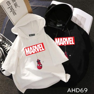 AHD69 Áo thun teen nam nữ HOODIE TAY LỠ CÓ NÓN hình Marvel Spiderman
