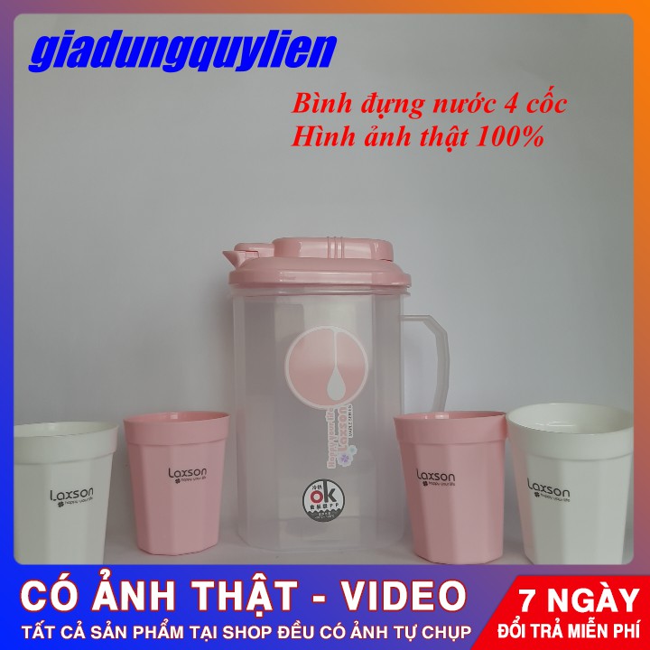 Bình đựng nước nhựa có tay cầm + 4 Cốc Uống Nước [ Hình Thật ]  ,ca đựng nước nhựa gia đình