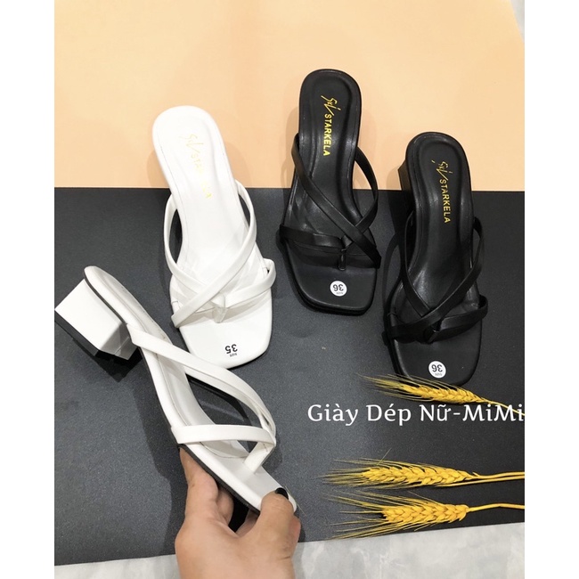 Guốc cao gót quai mảnh xỏ ngón đế vuông cao 4cm, cao gót sandal 2 màu đen, trắng MiMi