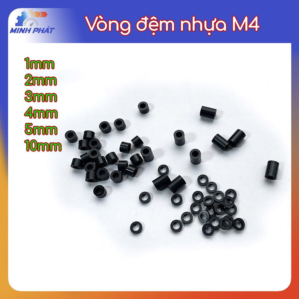 100 cái vòng đệm bằng nhựa ABS M4 cao 1mm 2mm 3mm 4mm 5mm 10mm