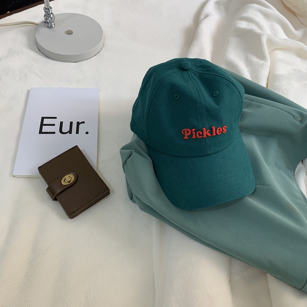 Pickles ~ Mũ Lưỡi Trai Cotton Mềm Màu Trắng Xanh Lam Phong Cách Đường Phố Hàn Quốc