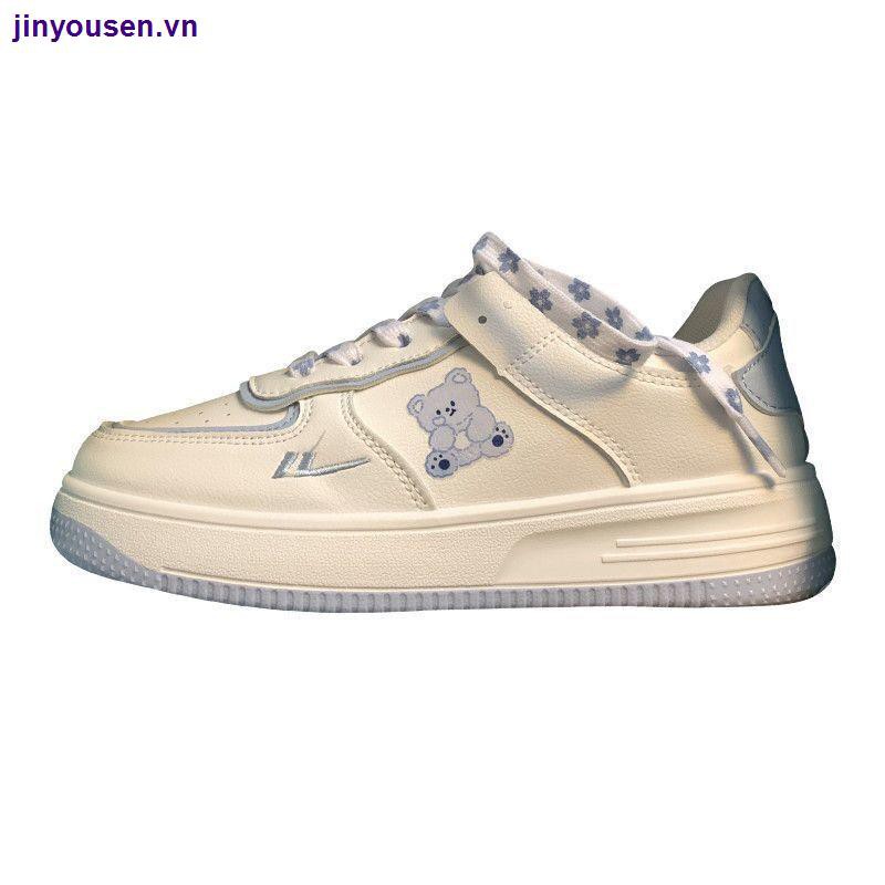 Giày thể thao thêu hình gấu nhỏ mùa thu năm 2021 phong cách ulzzang Hàn Quốc cho nữ