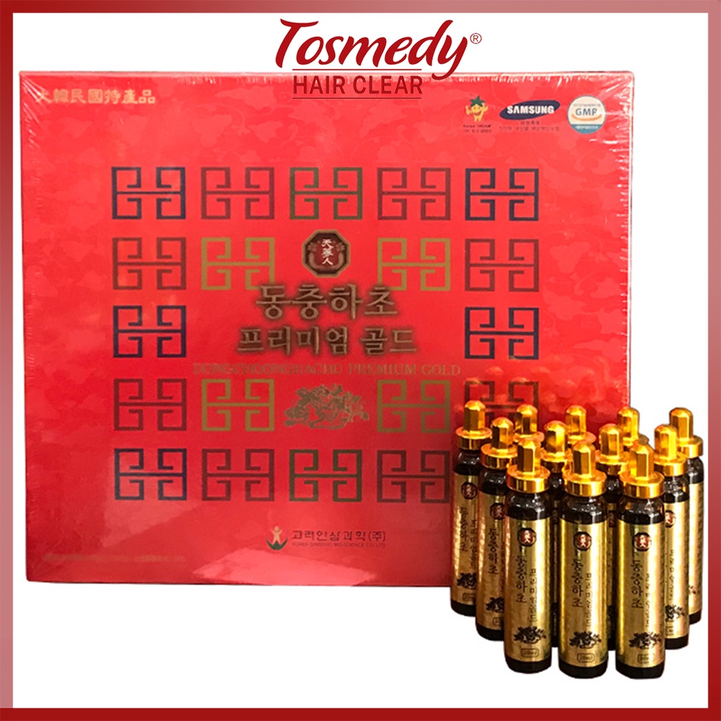 Nước Đông Trùng Hạ Thảo Linh Chi Premier Gold, Đông Trùng Hạ Thảo Hàn Quốc Dạng Ống - Hộp đỏ 20 ống x 20ml