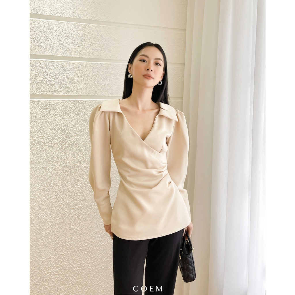 Áo Sơ Mi Cổ V Cách Điệu Tay Phồng