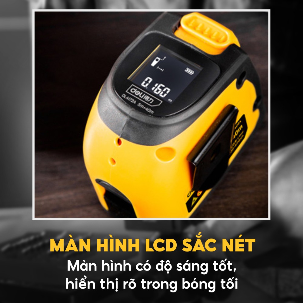 Thước đo đa năng laser 2 trong 1 cuộn thép Deli DL4172A - Cam kết chính hãng - Bảo hành 12 tháng 1 đổi 1