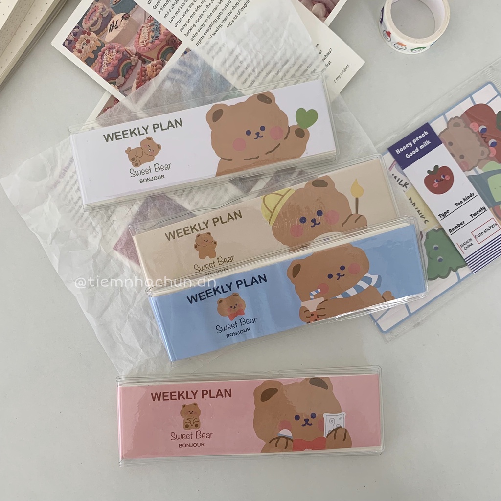 SỔ MINI WEEKLY PLAN SWEET BEAR BONJOUR (ảnh thật) - sổ lên kế hoạch tuần mini - Tiệm nhà Chun