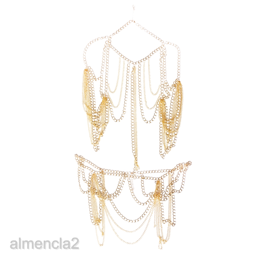 Dây xích body chain quấn cổ tua rua vàng đồng bằng kim loại