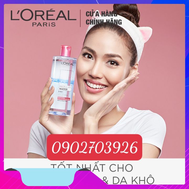 Nước tẩy trang dưỡng ẩm L'O.real Paris 400ml chai màu hồng- dành cho da khô - da thường và da nhạy cảm giúp da sạch sâu