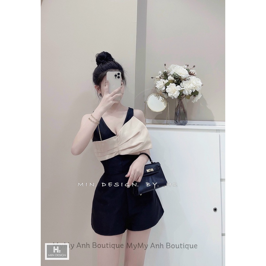 Jumpsuit đùi nữ cổ V phối nơ siêu xinh đa màu sắc (Đen, Đỏ, Vàng) thích hợp cho nàng đi chơi, dự tiệc