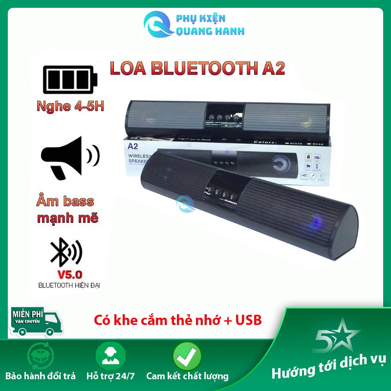 Loa bluetooth speaker A2 dáng dài 2 loa cực đỉnh, kiểu dáng sang trọng hỗ trợ thẻ nhớ, đài FM