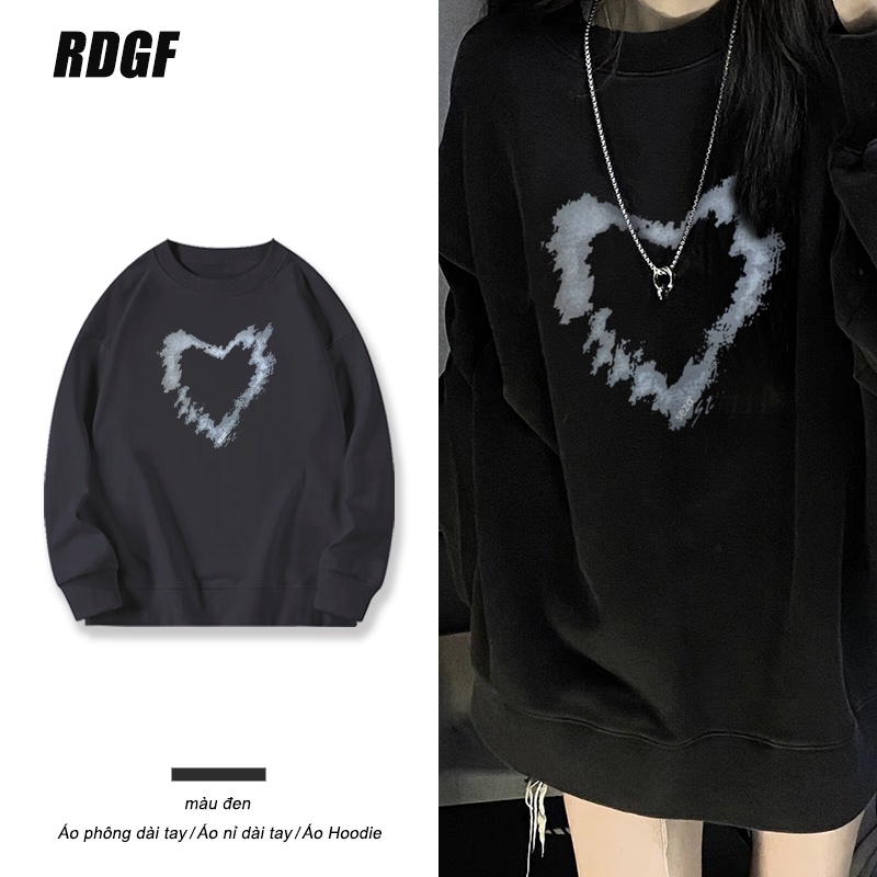 Áo hoodie/ Áo sweater/ Áo thun RDGF cổ tròn dài tay dáng rộng họa tiết trái tim thời trang Hàn Quốc cho nữ