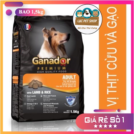 Thức ăn chó dạng viên cao cấp Ganador Adult (cừu gạo) gói 1,5kg - Dành cho chó trưởng thành