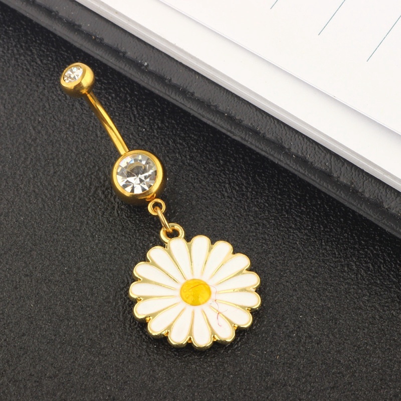 Khuyên rốn hình hoa cúc đính đá bằng thép y tế