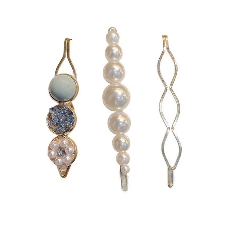 Set 3 Kẹp Tóc Kim Loại Đính Ngọc Trai Thời Trang Cho Nữ Jp5