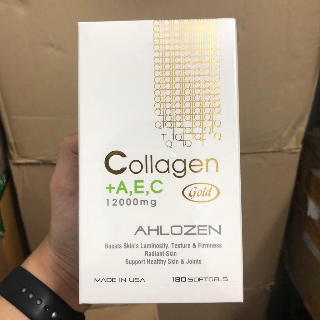 Thực phẩm bảo vệ sức khỏe collagen + A,E,C 12000mg AHLOZEN GOLD của Mỹ 180 viên [DATE mới]