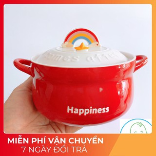 Bát ăn dặm gốm sứ,bát tô sứ có nắp đậy hình nồi đỏ 850ml goodbabyvn