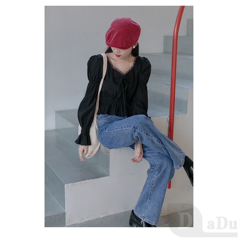 Quần Jeans Dài Rách Gối Thời Trang Dành Cho Nữ