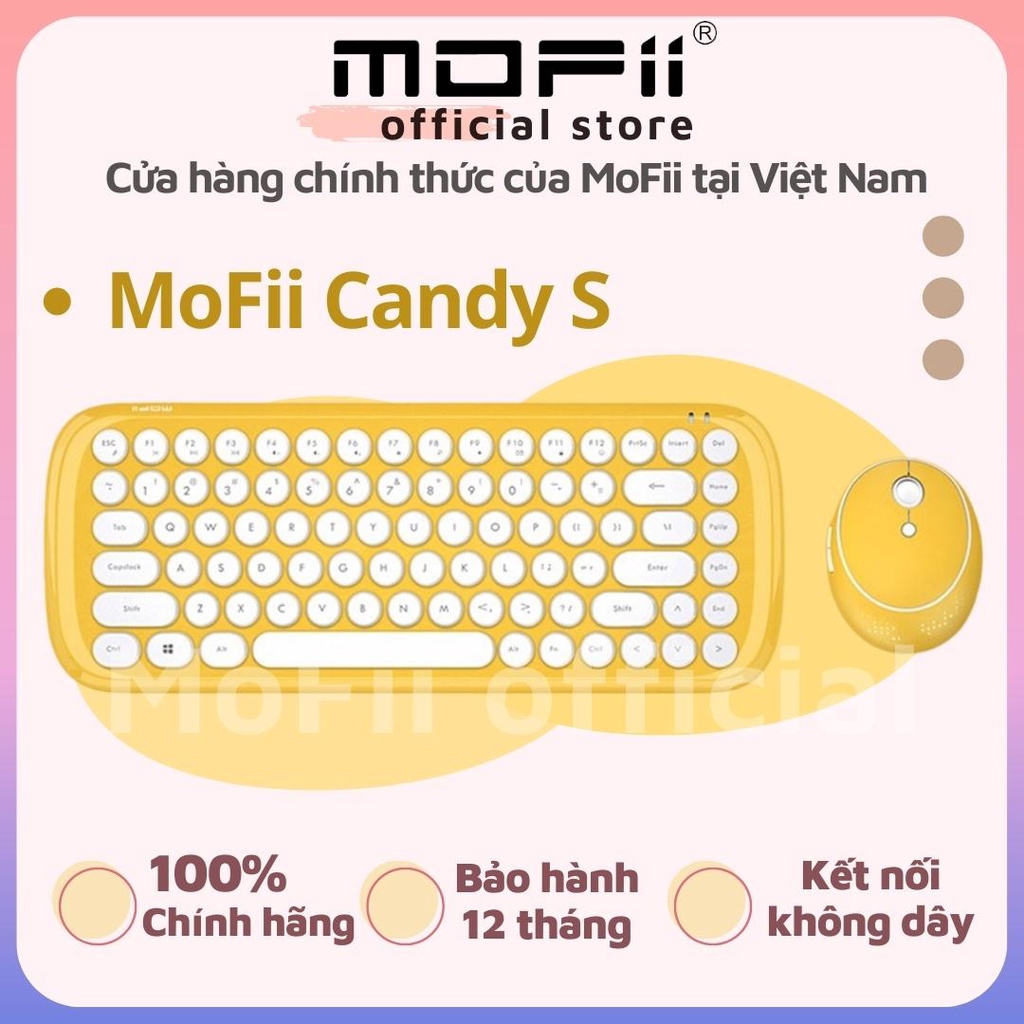 BỘ BÀN PHÍM VÀ CHUỘT KHÔNG DÂY GIẢ CƠ MOFII CANDY S - Dùng cho Máy tính bàn, Laptop, Tivi, Điện thoại, Máy tính bảng