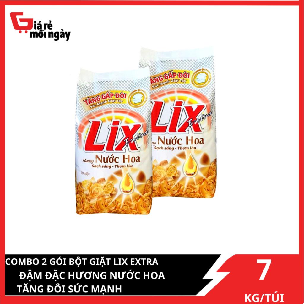 COMBO 2 gói Bột giặt Lix Extra Hương nước hoa (Vàng) tăng gấp đôi sức mạnh giặt tẩy 7kgX2