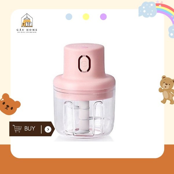 Máy Xay Thịt Mini - Máy Xay Tỏi Ớt Mini Cầm Tay Tự Động Siêu Khỏe - Xay Đồ Ăn Dặm, Rau, Củ, Quả, Thịt Tiện Lợi |Gấu home
