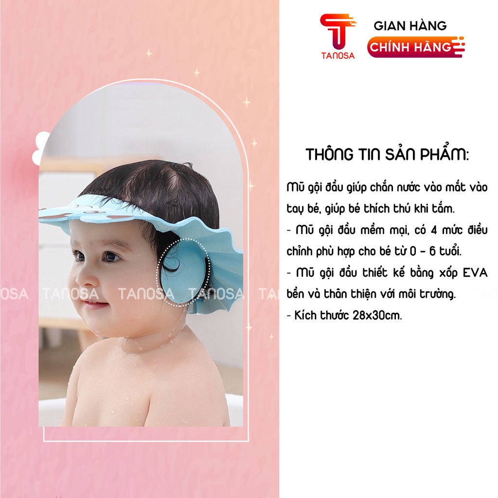 Mũ gội đầu TANOSA nhiều màu chắn nước bảo vệ tai phù hợp cho bé 0 - 6 tuổi