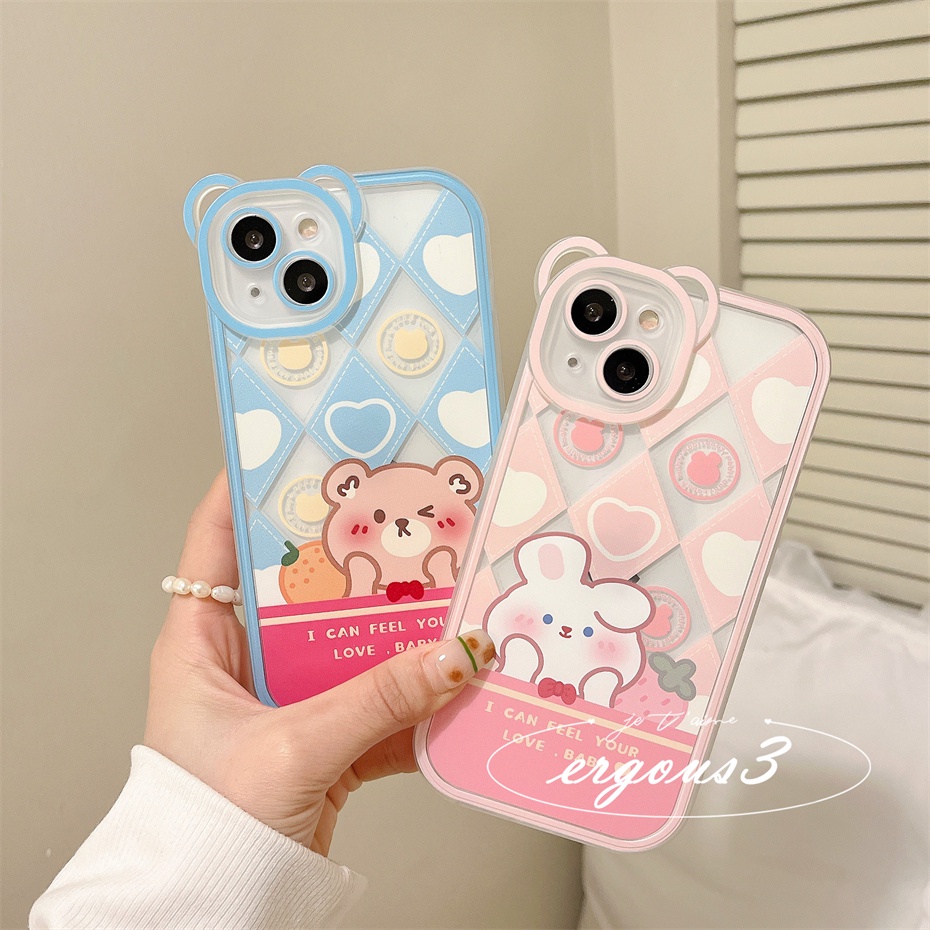 Ốp Điện Thoại Mềm Họa Tiết Gấu Hồng Kẻ Ô Cho iPhone 14 13 12 11 Pro Max SE2020 X XR Xs Max 7 8 6 6s Plus