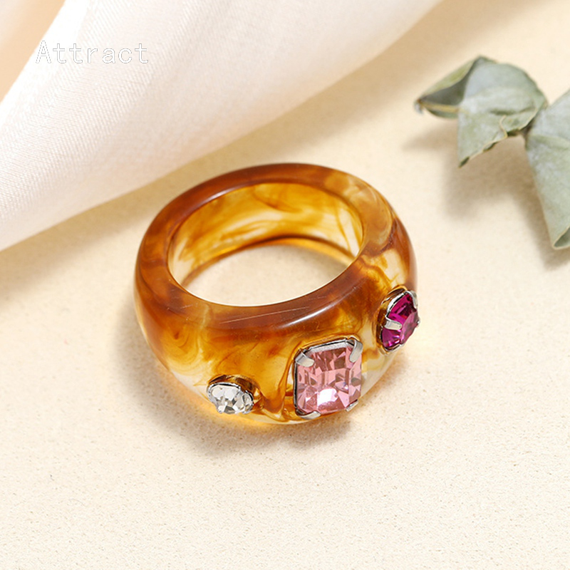 Attract Resin Colorful Wide Thick Dome Knuckle Finger Stackable Joint Ring Retro Acrylic Transparent Vintage Jewelry