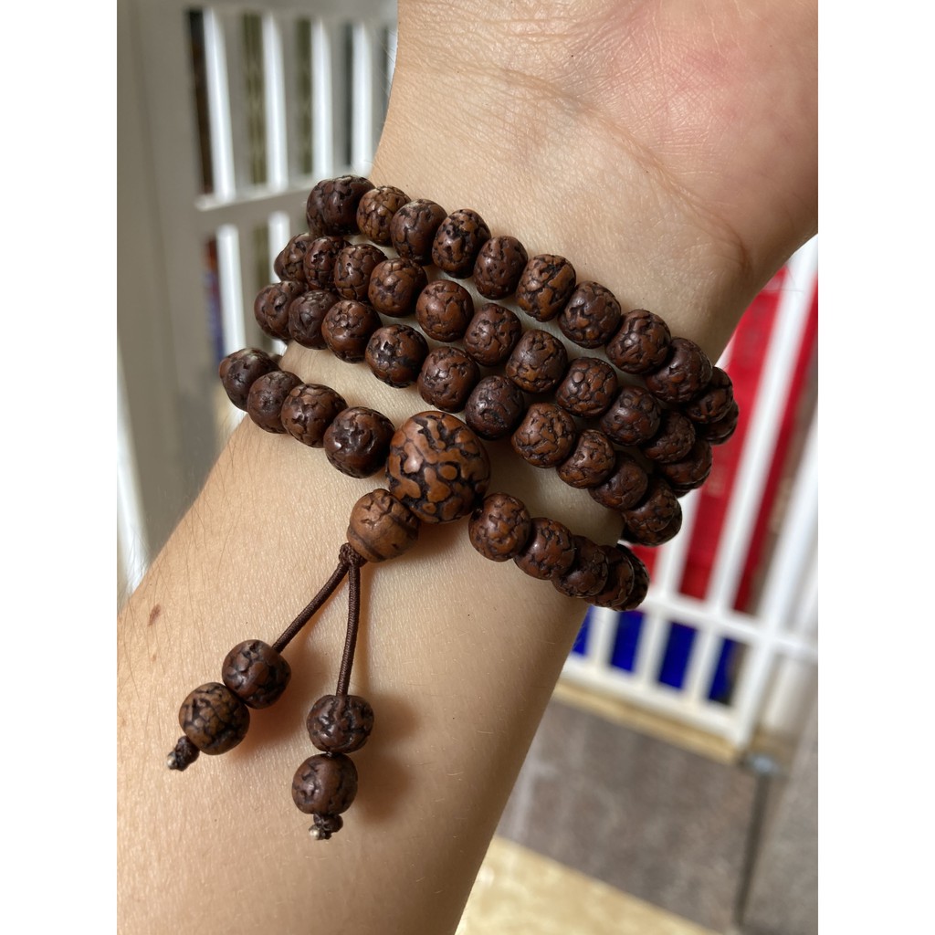 Chuỗi 108 hạt Bồ đề Kim Cang tự nhiên Nepal hạt đen mài 8mm - Nepali Handmade Black Smooth Rudraksha mala