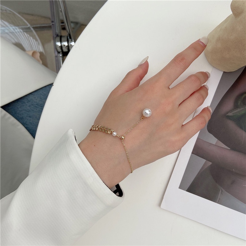 Vòng Đeo Tay Lúa Mì Đính Ngọc Trai Đơn Giản Sáng Tạo Thời Trang Hàn Quốc Có Thể Điều Chỉnh Độ Dài