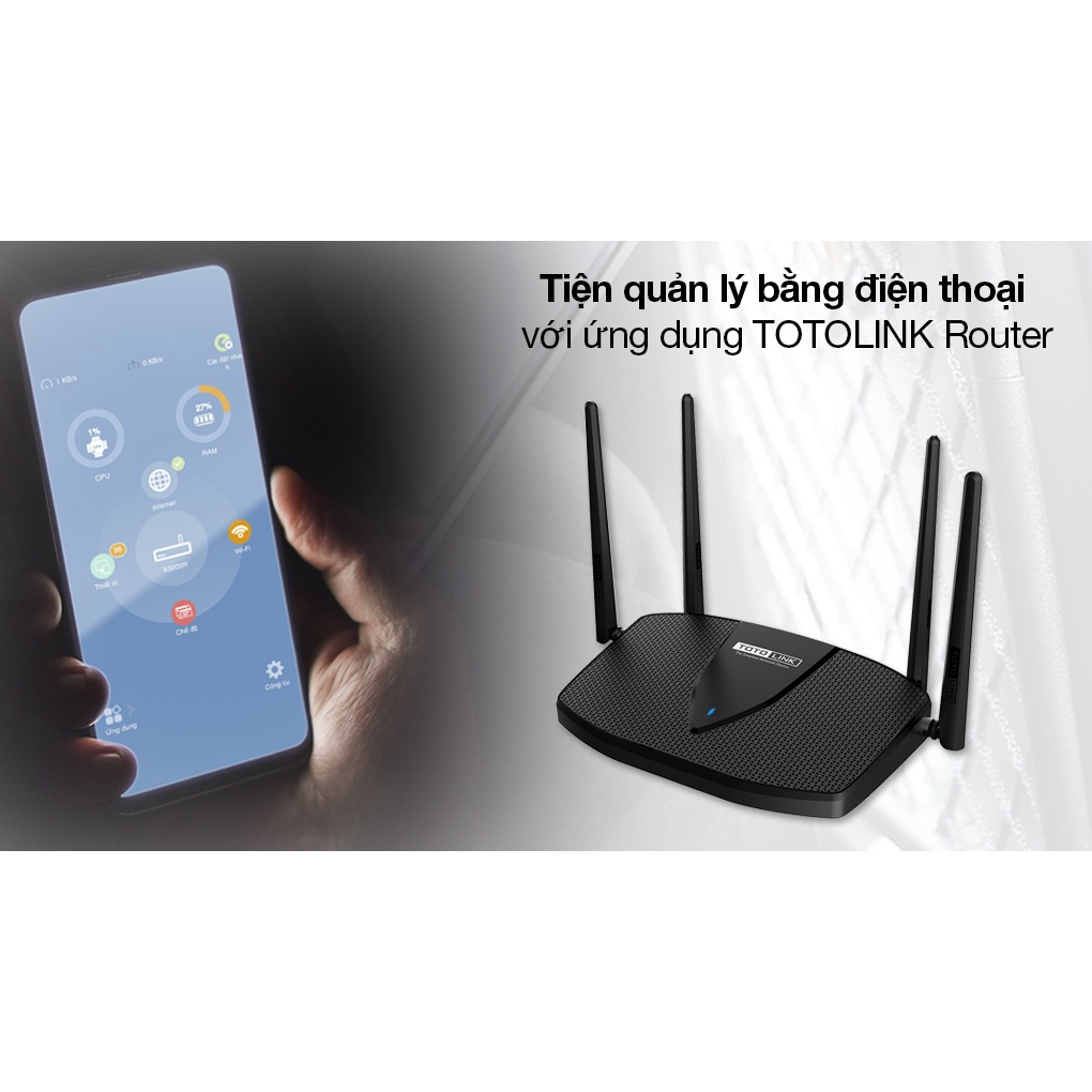 Bộ phát sóng wifi router chuẩn Wifi 6 AX1800 Totolink X5000R