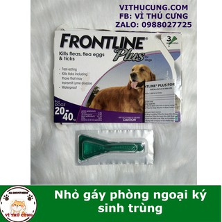 Hộp FRONTLINE PLUS 20kg-40kg( 3 ống) nhỏ gáy trị ve, bọ chét cho chó