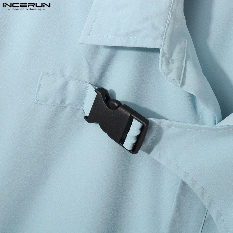 INCERUN Áo Sơ Mi Tay Ngắn Cài Khuy Thiết Kế Bất Đối Xứng Thời Trang Cá Tính Cho