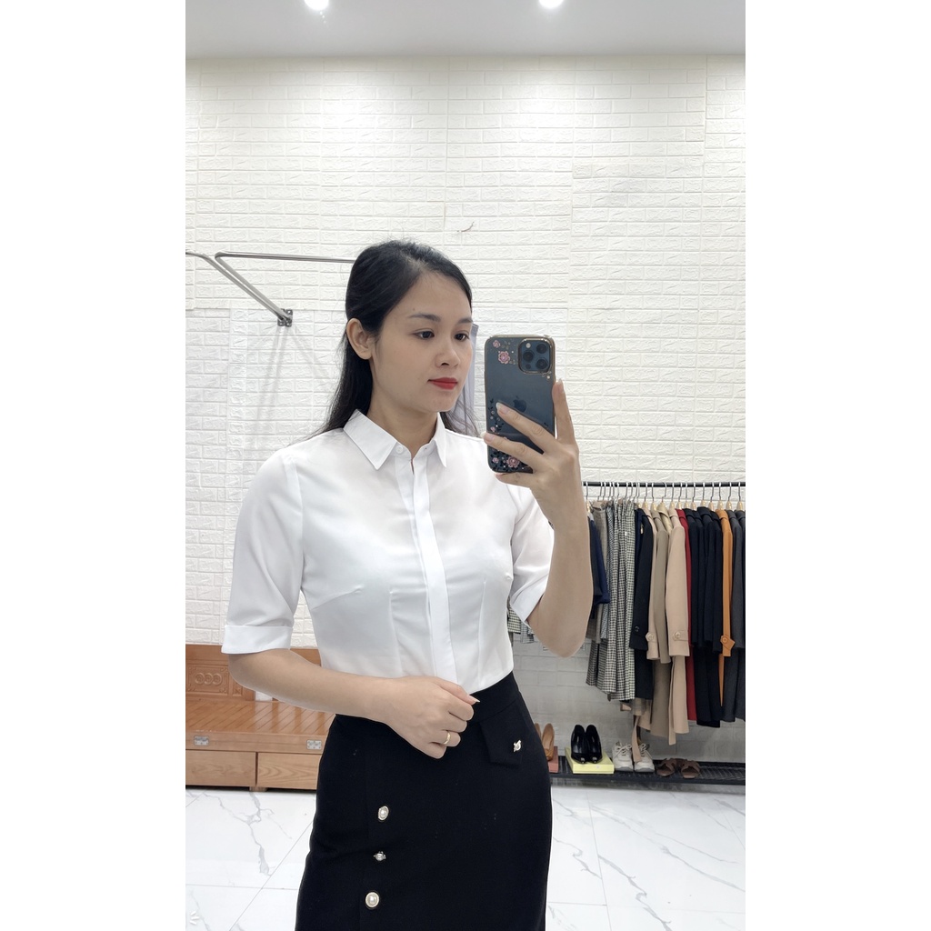 Áo sơ mi trắng công sở cổ đức mã A2 chất lụa giãn thấm hút mồ hôi và cực kỳ thoáng mát