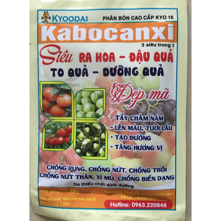 Phân bón Kabocanxi - kích ra hoa đậu quả dùng cho cây dâu tây, bầu bí, dưa chuột, đậu, cây ăn trái,..