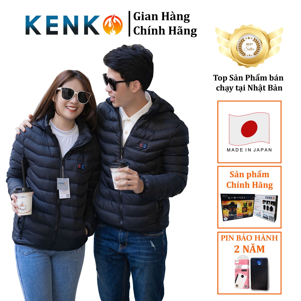 Áo Sưởi ấm bằng điện Nhật Bản KENKO quà tặng cho người thân với 9 vùng nhiệt BH pin 2 năm