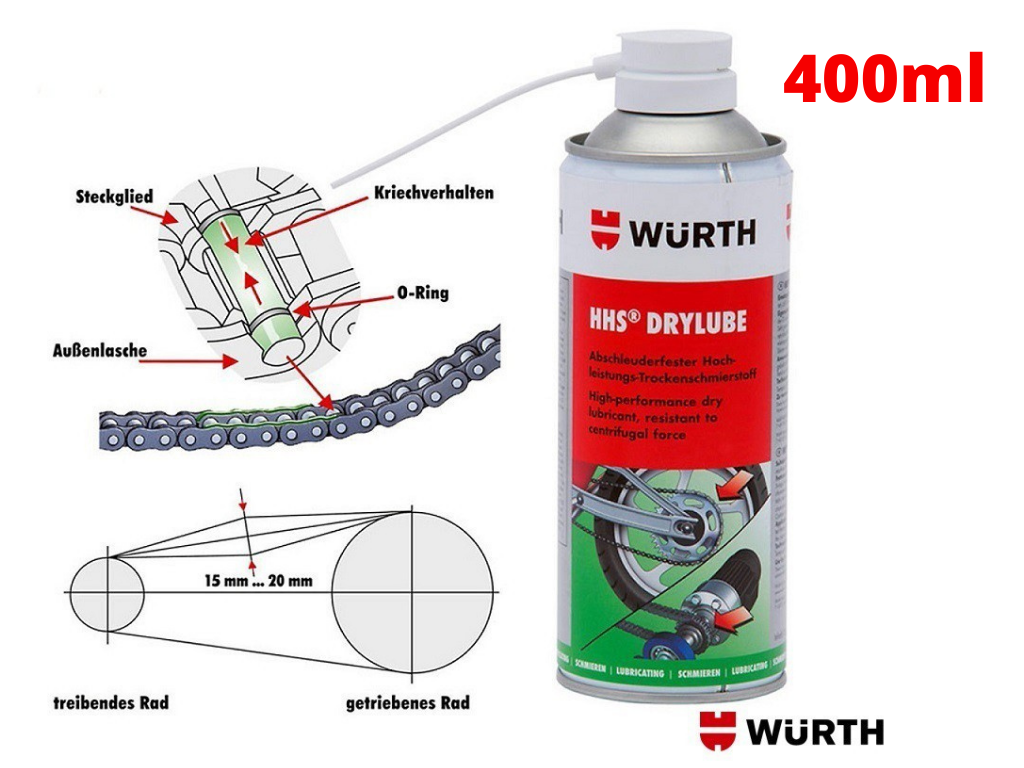 Mỡ Bò Khô Bôi Trơn Sên ,Xích Khớp Nối Nhanh Khô Chống Bám Bụi WURTH HHS DRYLUBE 400ml