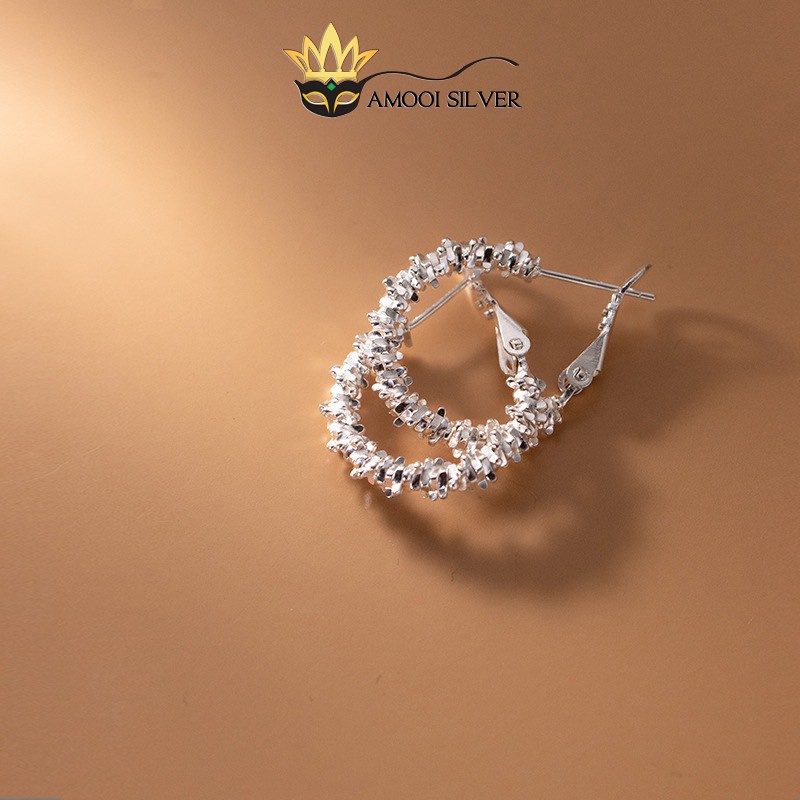 Bông tai bạc S925 khoen tròn sequin lấp lánh đường kính 1.8cm - Amooi Silver AB215